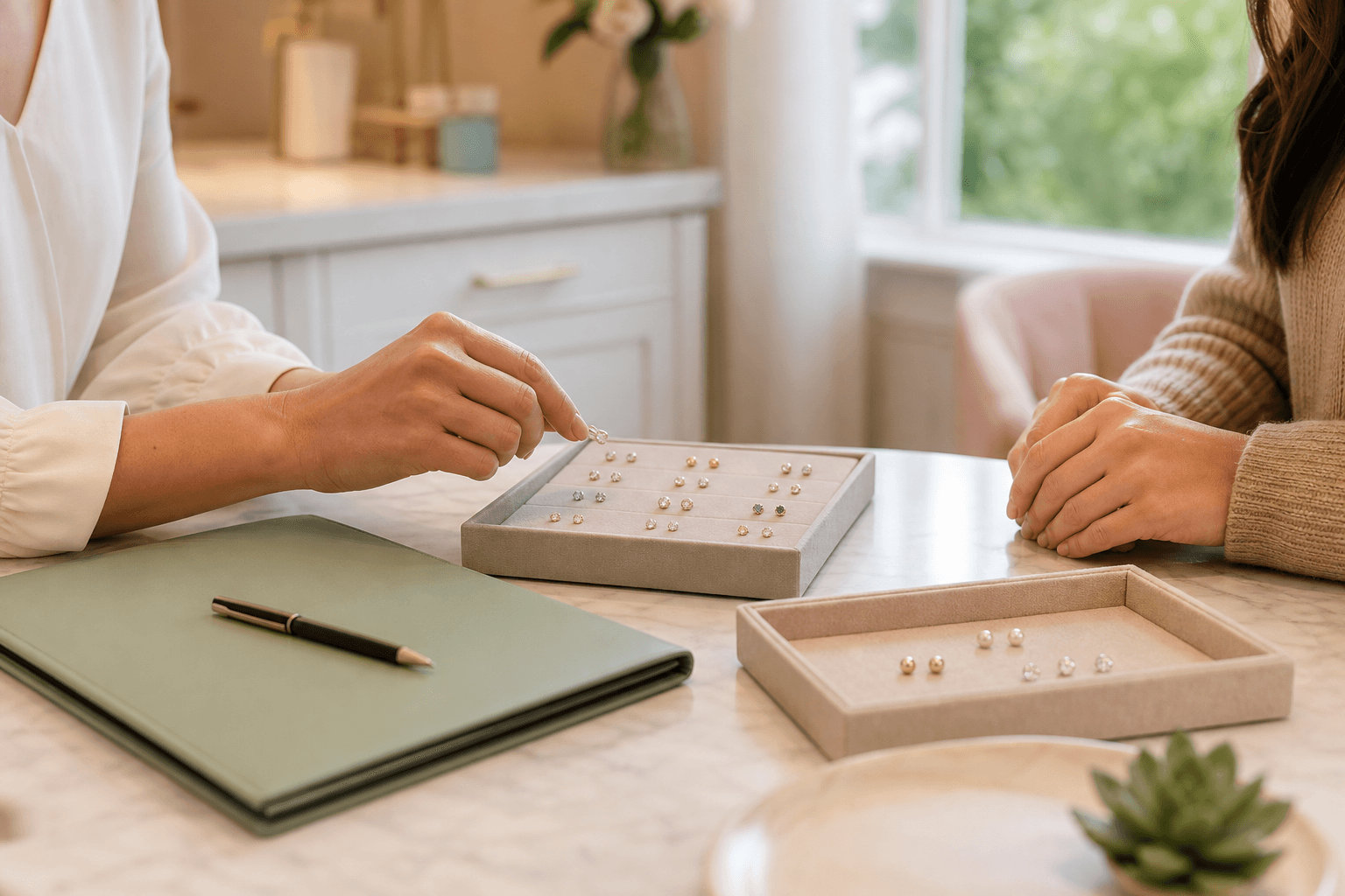Sterile starter earring options and aftercare supplies arranged for a Williamsburg medical ear piercing cost consultation.